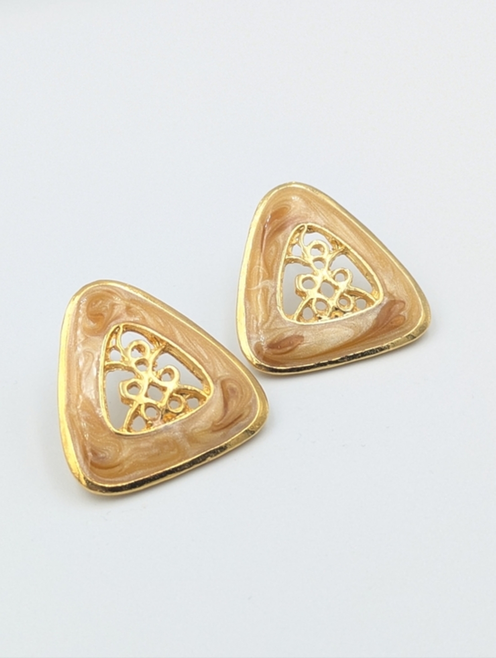 4/24$   Enamel and gold tone triangle stud earrings